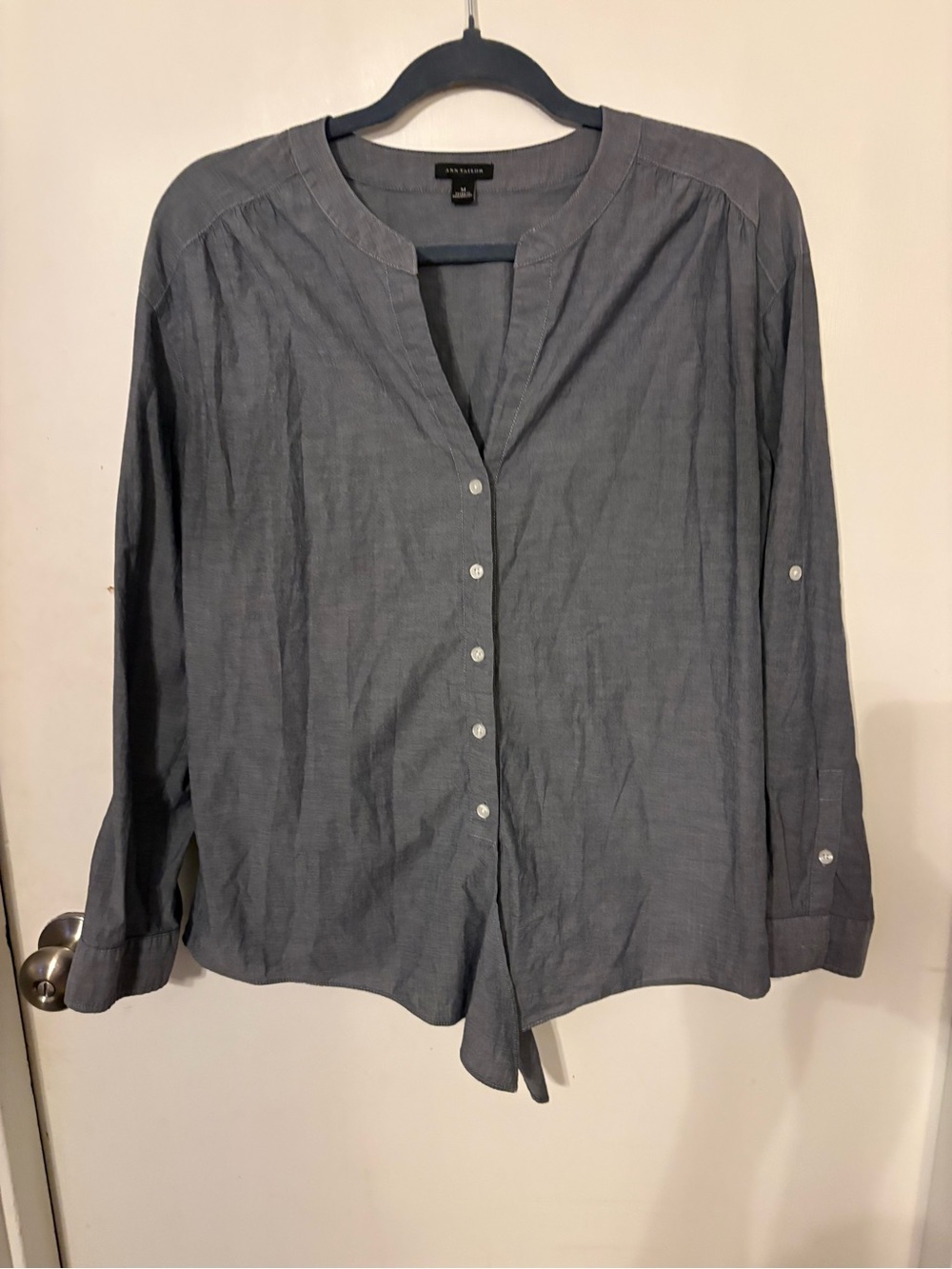 Ann Taylor Slate Blue Button-Front Blouse